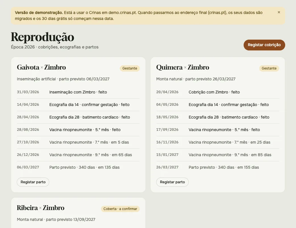 O ecrã Reprodução, com as cobrições em curso e a sua linha do tempo